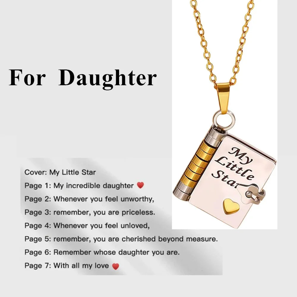 Mother’s Day Gift Best Mom Ever Book Necklace Stainless Steel Engraved Book Locket Necklaces Women Daughter Present for Mom