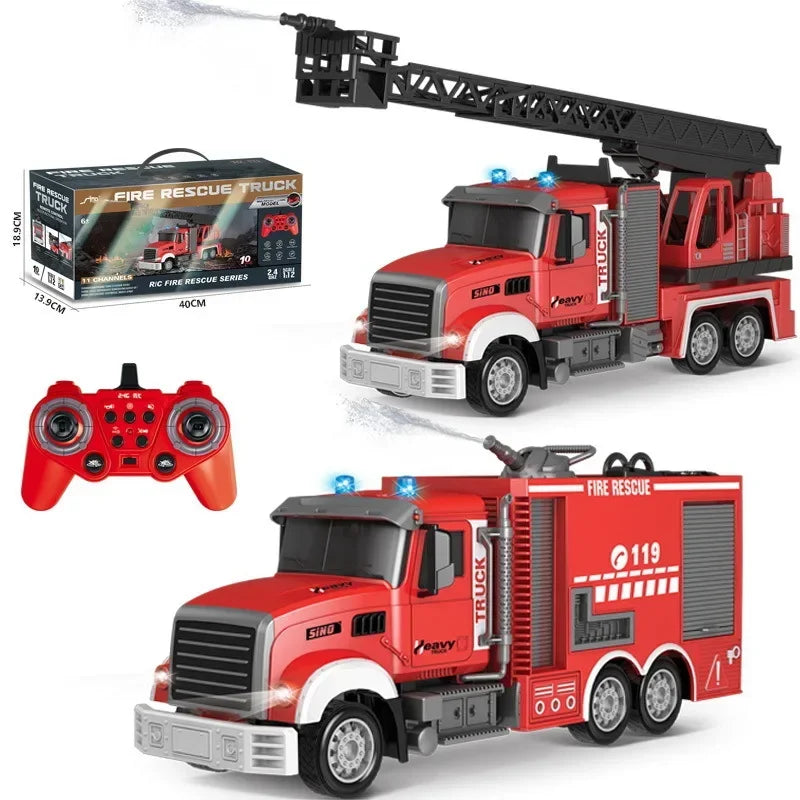 Rc Car Fire Engine Car 2.4G Remote Control Truck with Sound Lights Ladder Sprinkler Rescue Vehicle Kids Xmas Newyear Gift