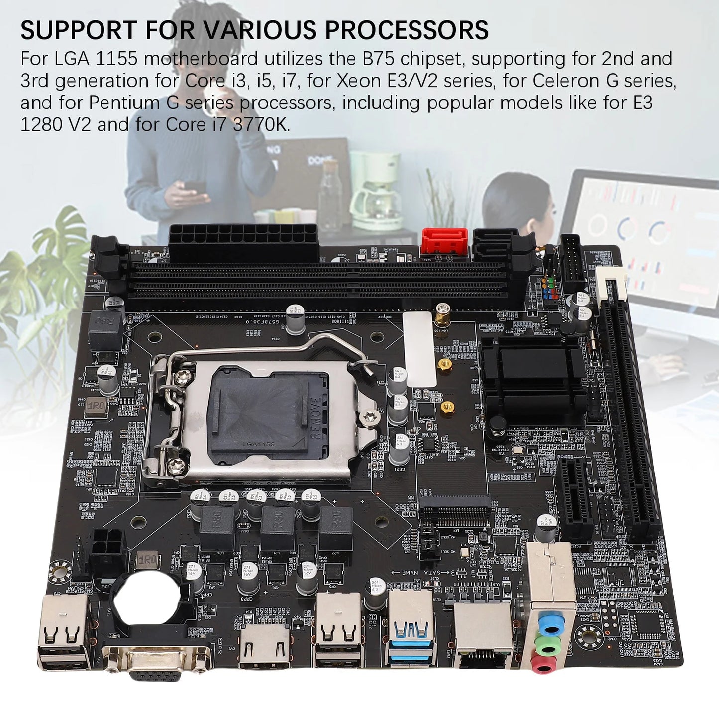 B75 Computer Motherboard for LGA 1155 2x8GB DDR3 Memory Gaming Motherboard M.2 Nvme NGFF ATA3.0 PCI E for Core I3 I5 I7