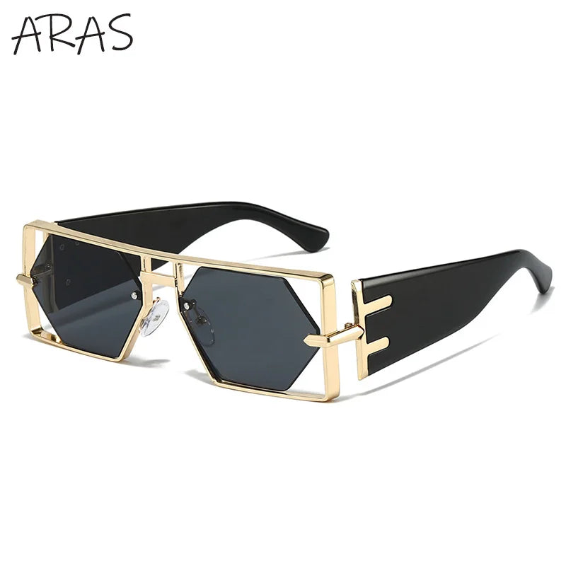 Steampunk Rectangle Sunglasses Women Men 2026 Luxury Hollow Metal Frame Sun Glasses Vintage Punk Hexagon Eyewear UV400 Shades