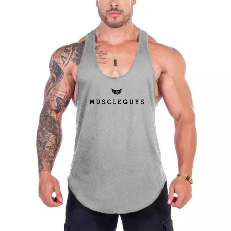 Hot Sale Mens Printed Tank Tops Mesh Breathable Quick Dry Cool Vests Running Shirts Gym Bodybuilding Fitness Sleeveless Singlets