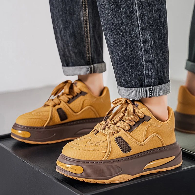 Mens Shoes 2025 Spring New Trend Platform Heightening Casual Board shoes Fashion Color Matching Leather Lace-up Casual Sneakers