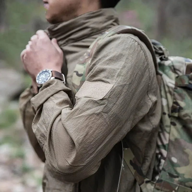 Men's Quick Dry Breathable Waterproof Jacket Summer Lightweight Tactical Jacket Windbreaker Thin Skin Hooded Raincoat