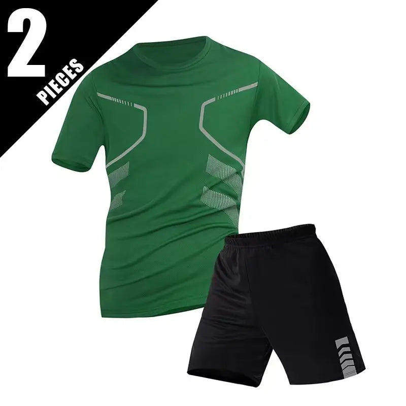 2/6pcs Men's Summer 7-color Quick Drying Casual Fashion Set Youth Loose Short sleeved T-shirt Black Sports Shorts Brother'Outfit