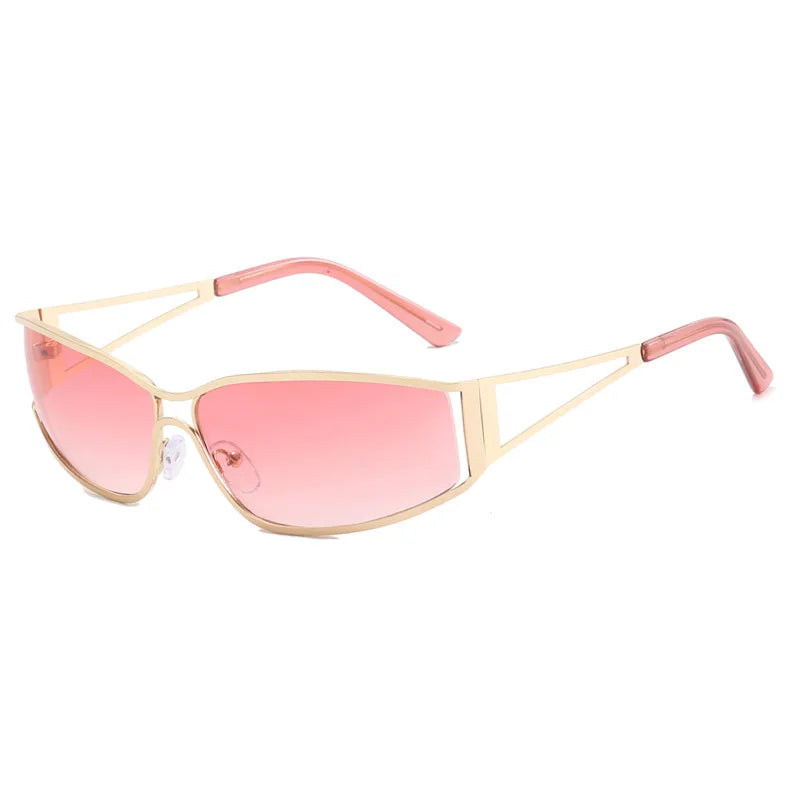 Latest Hollow Out Y2K Sunglasses Women Trendy Gradient 2000'S Wrap Around Sun Glasses Brand Steampunk Shades Mirror Eyeglasses