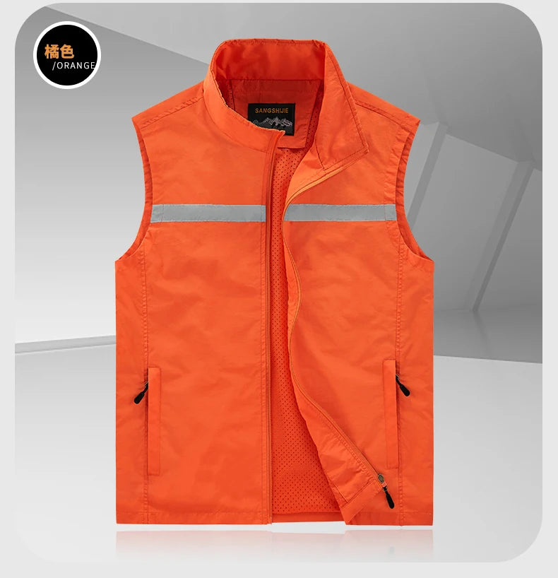 Men's Solid Color Fishing Vests Casual Golf Lightweight Vests Mens Summer Sleeveless Jacket for Hiking Utility Safari Vest