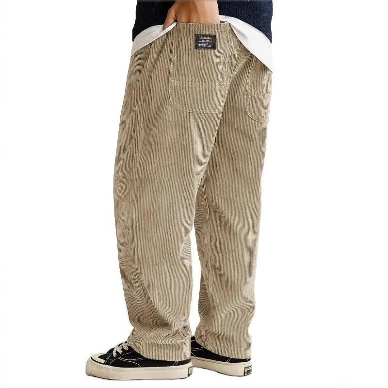 Loose Fit Corduroy Pants for Men Elastic Waist Jogger Sweatpants with Pockets Autumn Winter Casual Thick Trousers
