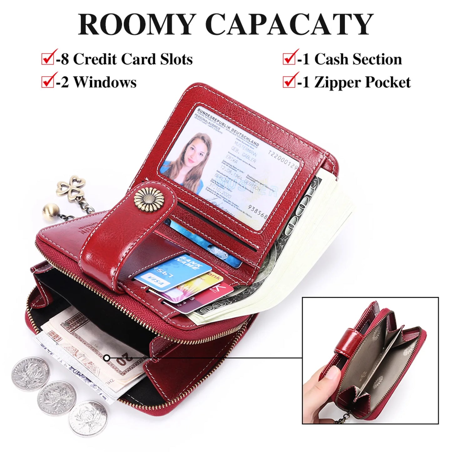 2025 Luxury Women Wallet Lady Split Leather Vintage Bifold Purse Female RFID Card Holder RetroCoins Bag Gift for Mom Box Packing