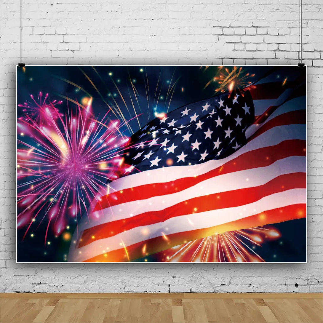 July 4th Independence Day Theme Background USA Flag Star Balloon Celebration Party Decoration Banner Photo Shoot Props Gifts