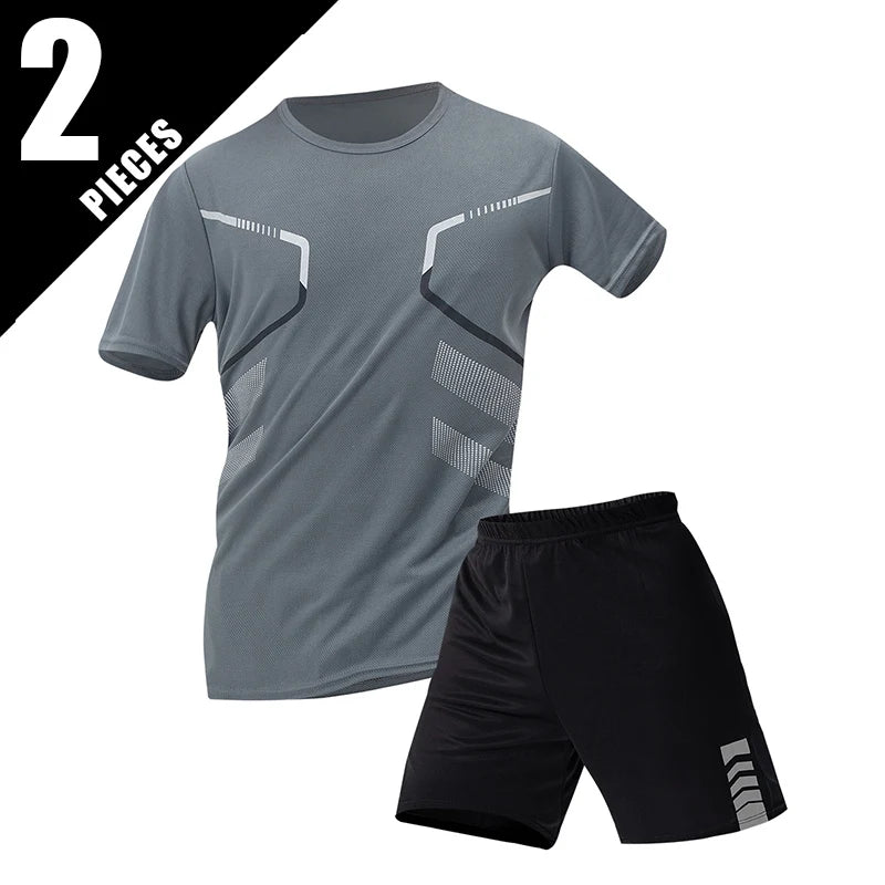 2/6pcs Men's Summer 7-color Quick Drying Casual Fashion Set Youth Loose Short sleeved T-shirt Black Sports Shorts Brother'Outfit