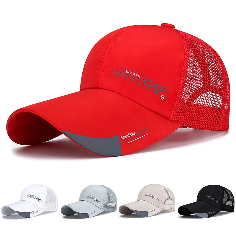 Mens Hat For Fish Outdoor Sports Cap Fashion Line Baseball Cap Mesh Breathable Snapback Hat Long Visor Brim Cap Bone Casquette