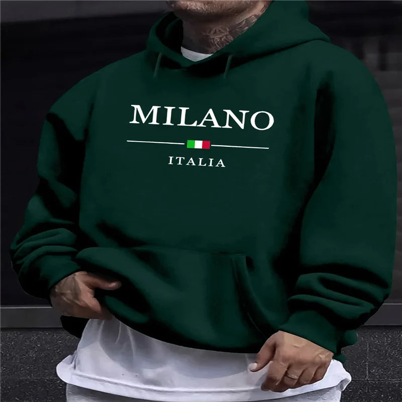 Men's Printed Casual Hoodie — Street Fashion Pullover Sweatshirt