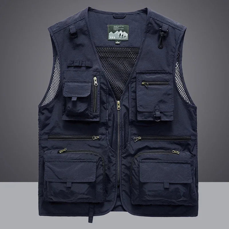 Summer Men Unloading  Vest Coat Casual Men's Photographer Waistcoat Mesh Work Sleeveless Jacket Tools Pocket Vest 6XL