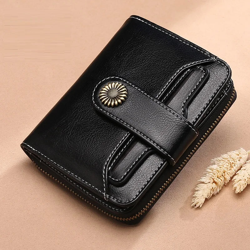 2025 Luxury Women Wallet Lady Split Leather Vintage Bifold Purse Female RFID Card Holder RetroCoins Bag Gift for Mom Box Packing