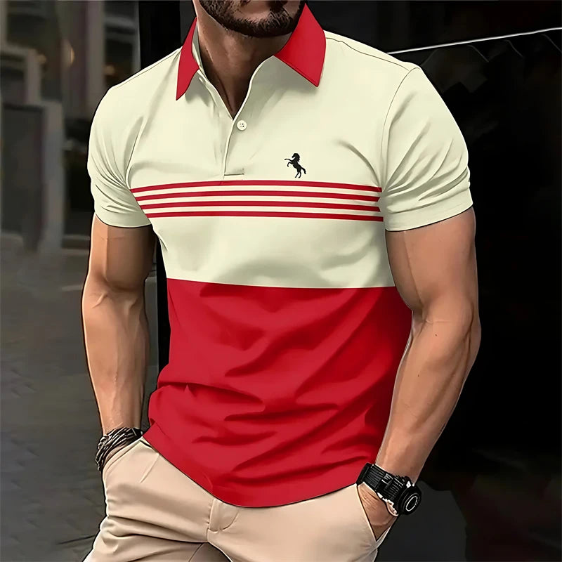 Simple Striped Horse Pattern Polo Shirts For Men Fashion Summer Short Sleeve 3D Printed Polo Shirt Casual Oversized Lapel Tees