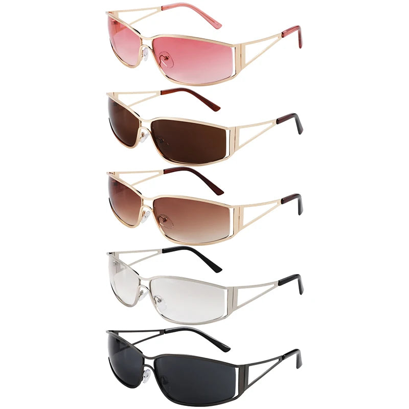 Latest Hollow Out Y2K Sunglasses Women Trendy Gradient 2000'S Wrap Around Sun Glasses Brand Steampunk Shades Mirror Eyeglasses