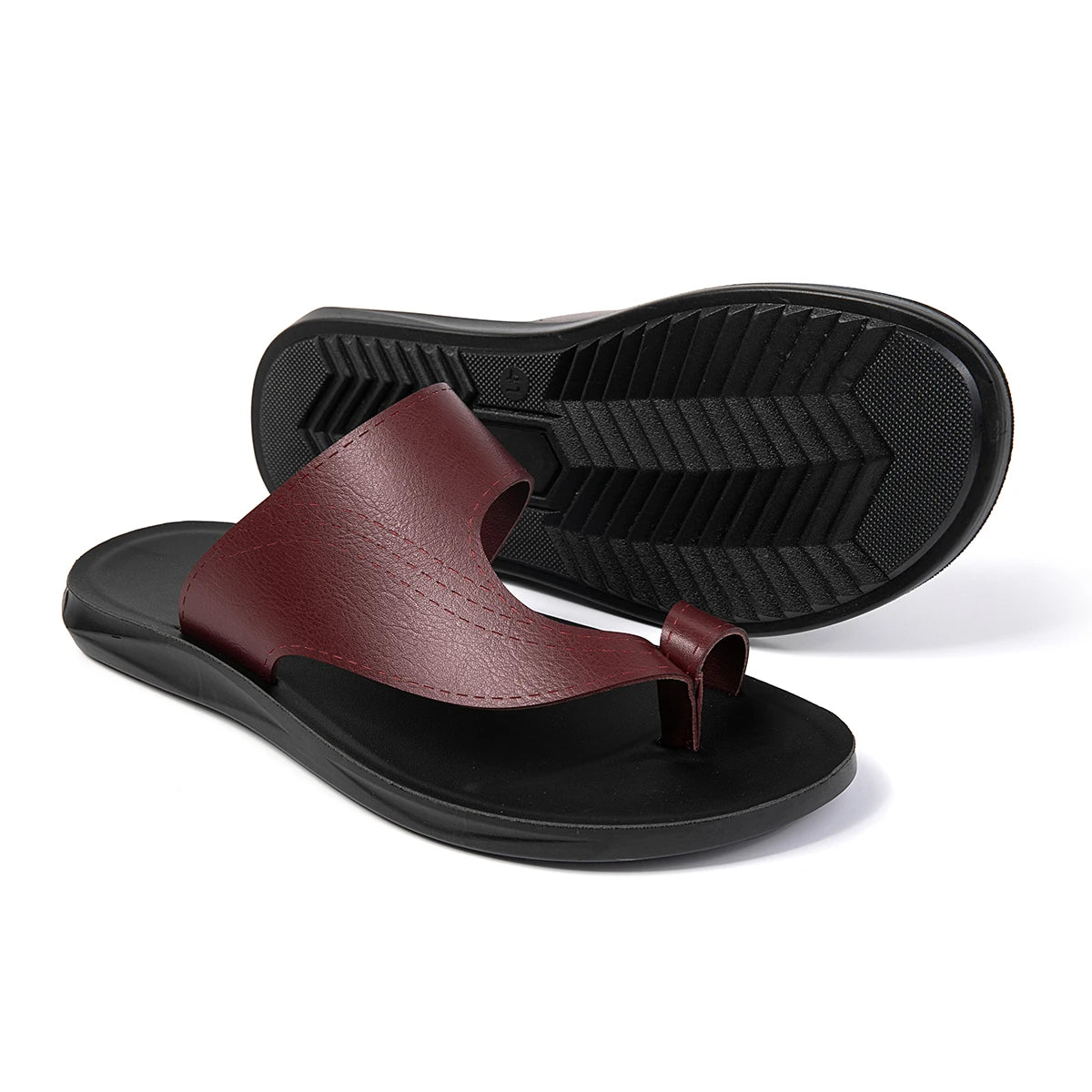 Summer Sandals High Quality Leather Men Bare Toe Slippers Men Shoes Slip on Casual Shoes Outdoor Mens Slides Comfy Beach Sandals