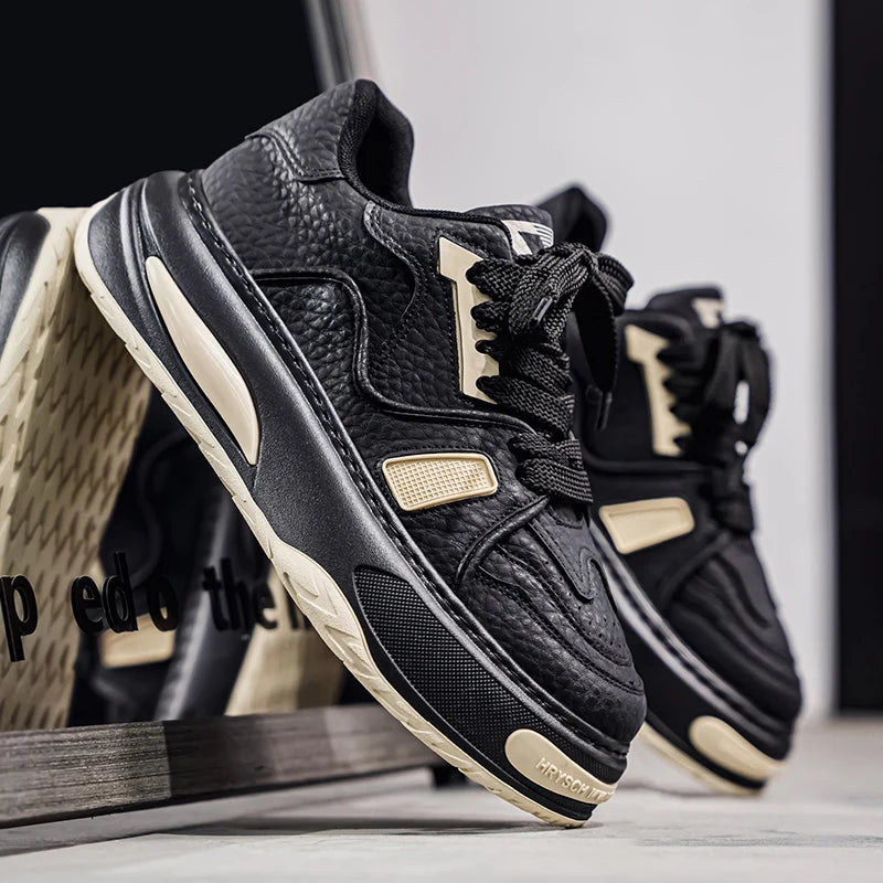 Mens Shoes 2025 Spring New Trend Platform Heightening Casual Board shoes Fashion Color Matching Leather Lace-up Casual Sneakers