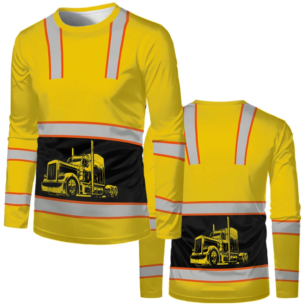 Construction Workers Uniforms Men's T-shirt Loose Casual Classic O Neck Long-sleeve Tops Comfortable And Breathable Work Clothes