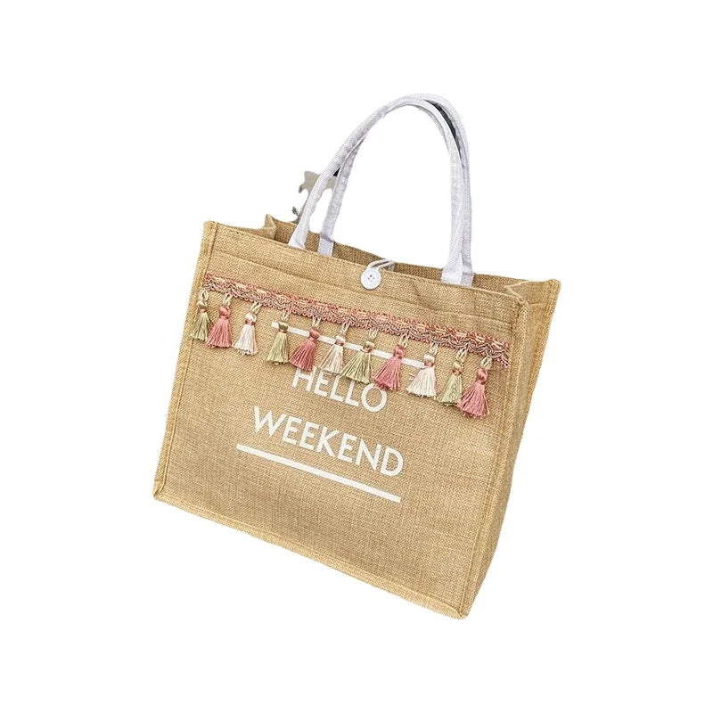Casual Large Capacity Canvas Tote Bag Women's Handbag Korean Version Liner Tassel Letter Bag Fashionable Shoulder Bag