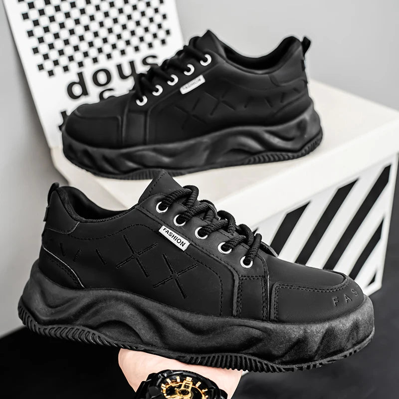 Mens Board Shoes Fashion Leather Comfortable Soft Sole Daily Commuting Sneakers Youth Flat Casual Walking Shoes for Men