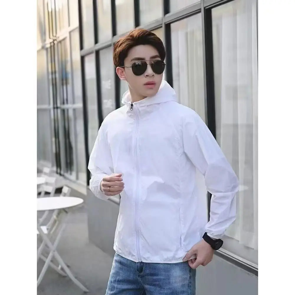 2026 Summer New Men Ice Silk Lightweight Breathable Sunscreen Clothes Outdoor Leisure Hooded Fishing Clothes Sports Jacket