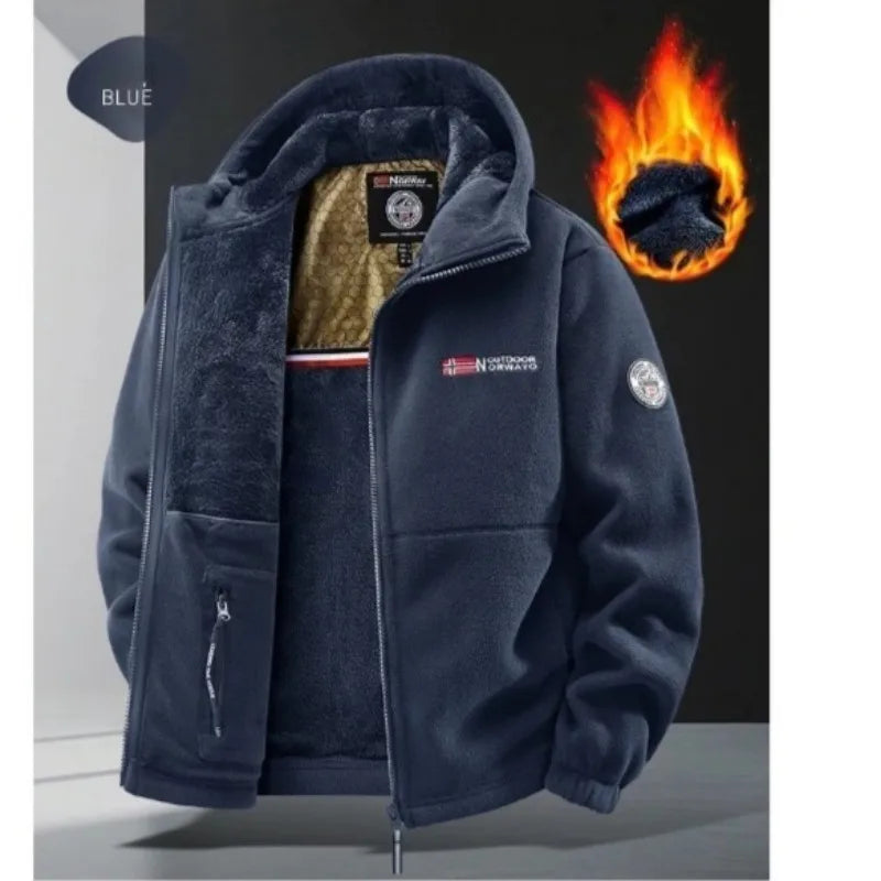 Autunm Winter Fleece Graphene Self-heating Jackets Men Thicken Warm Hooded Windproof Outdoor Hiking Thermal Cardigan Jacket Man