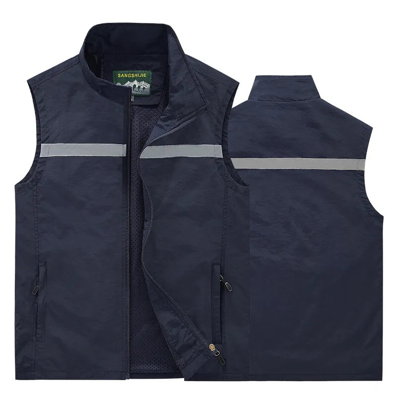Men's Solid Color Fishing Vests Casual Golf Lightweight Vests Mens Summer Sleeveless Jacket for Hiking Utility Safari Vest