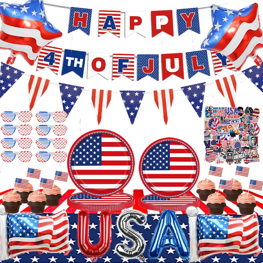 American Party Decorations Independence Day Supplies Banner Balloons Plates For USA 4th Of July Patriotic Theme Party Supplies