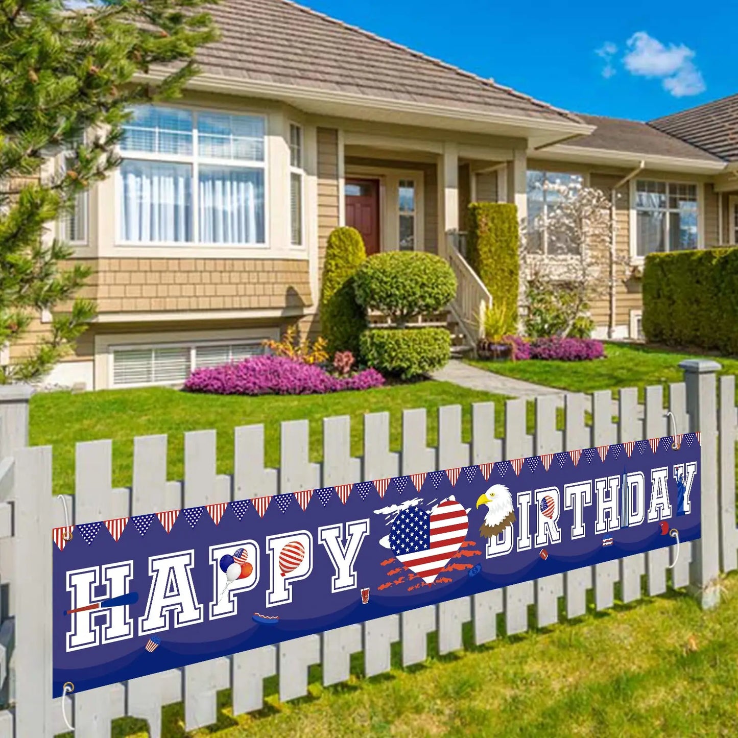 USA Banner American Independence Day Party Supplies 4th of July Yard Decorations Balloons Pattern Love American Signs Banners