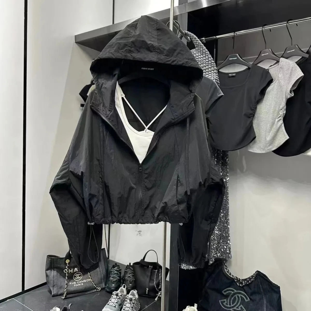 Summer Women Thin Jacket 2025 New Casual Short Jacket Top Loose Breathable Drawstring windbreaker Hooded Sun Protection Clothes