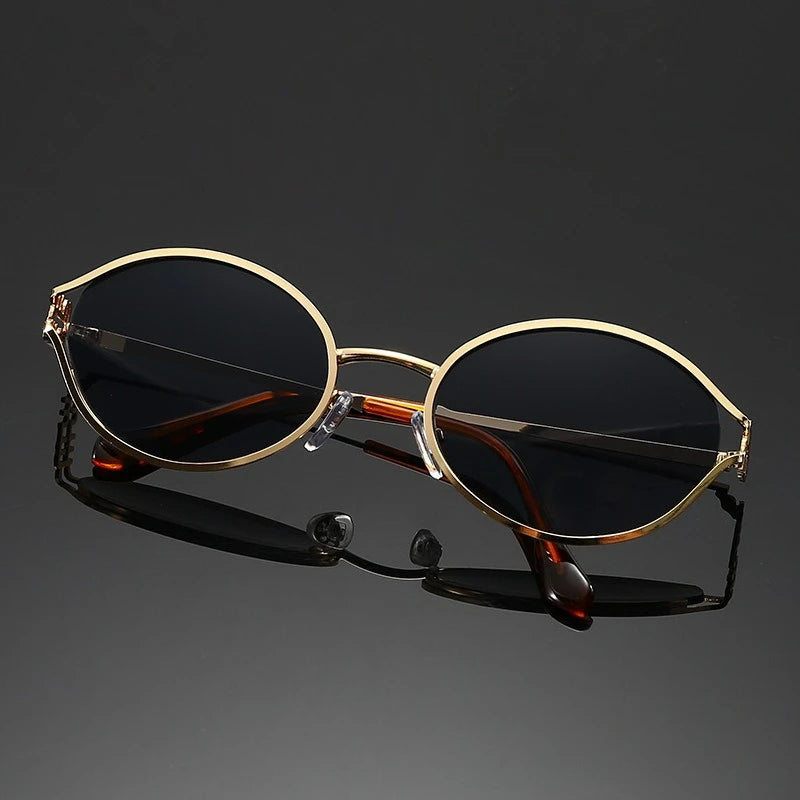 Hollow-Out Oval Sunglasses, Layered Clip-On Design, Y2K Retro Style, Fashion Statement for Photo Poses
