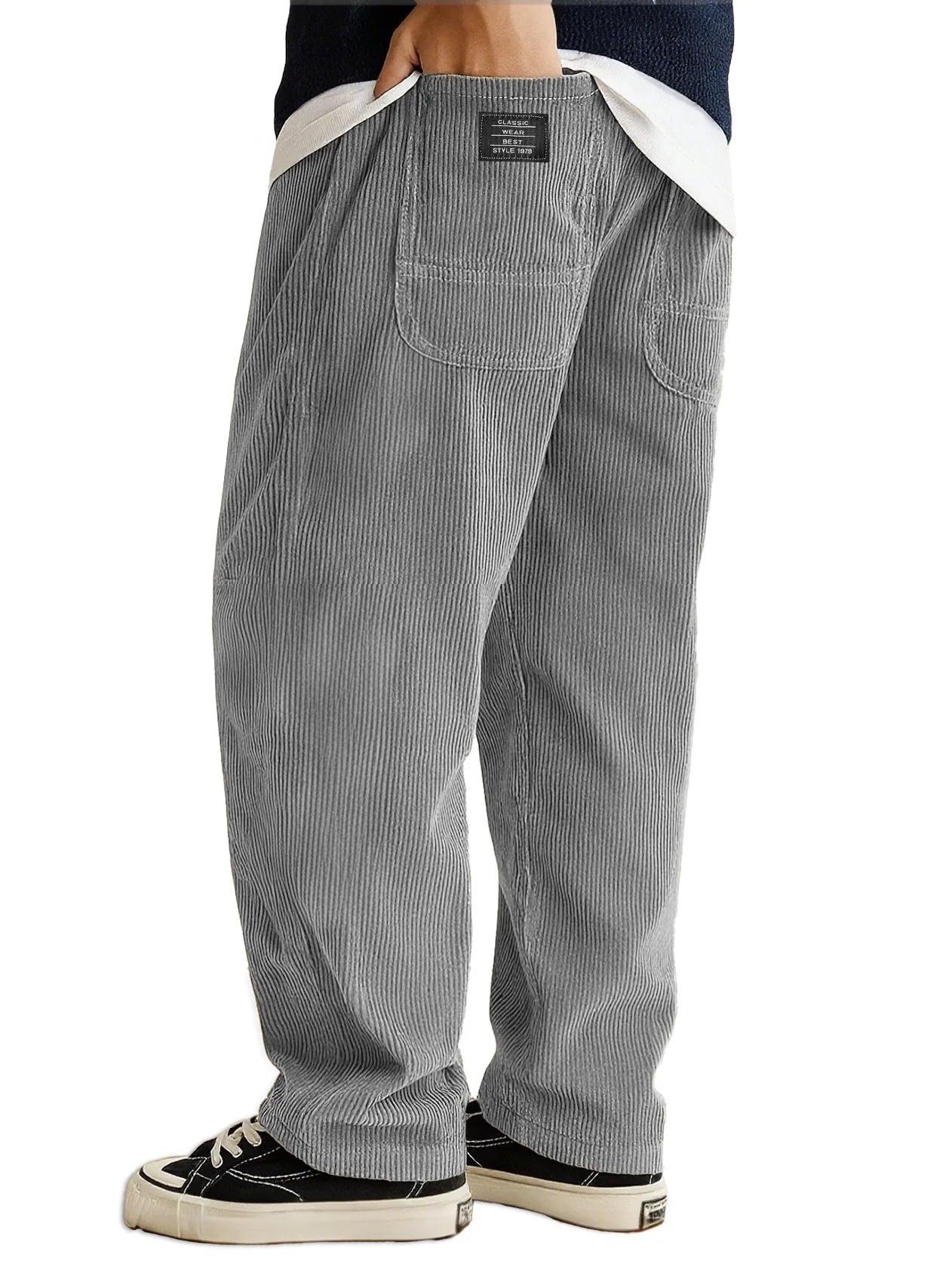 Loose Fit Corduroy Pants for Men Elastic Waist Jogger Sweatpants with Pockets Autumn Winter Casual Thick Trousers