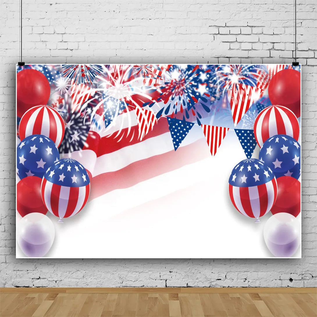 July 4th Independence Day Theme Background USA Flag Star Balloon Celebration Party Decoration Banner Photo Shoot Props Gifts