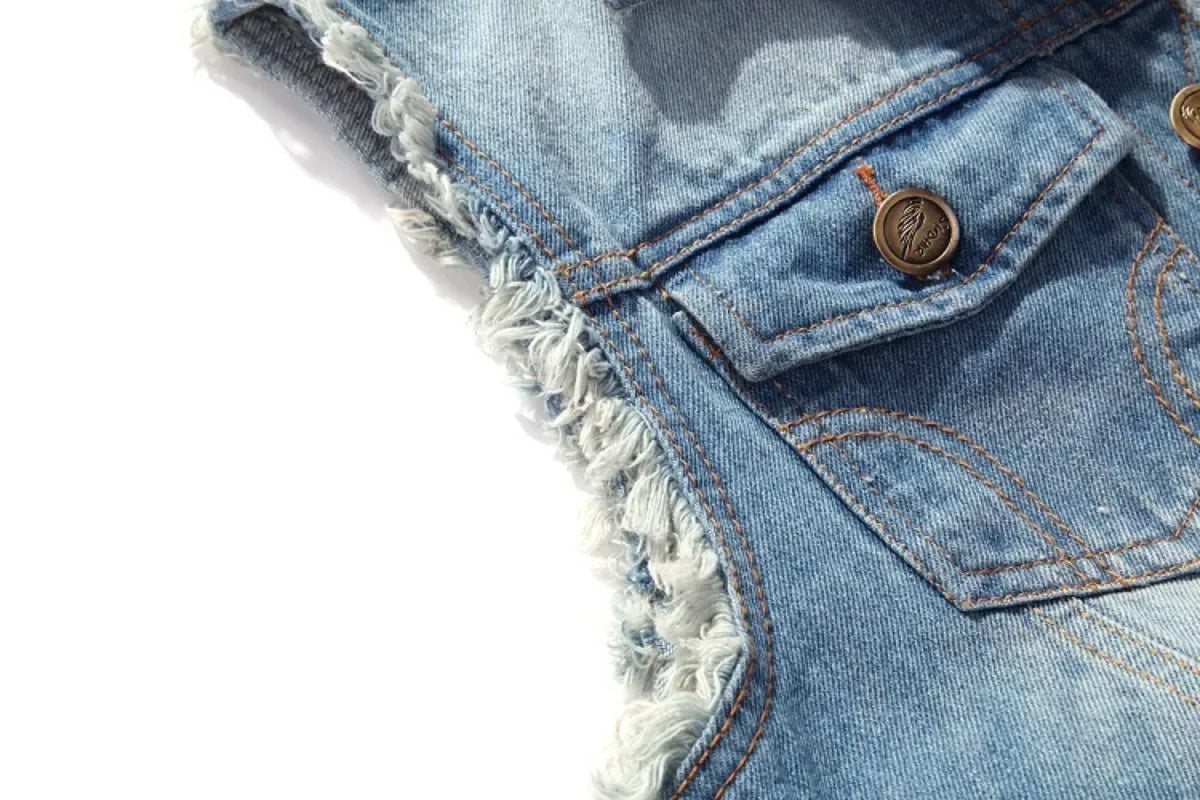Summer Mens Ripped Denim Vest Male Tank Top Washed Jeans Waistcoat Man Retro Cowboy Hip Hop Sleeveless Jacket for Men