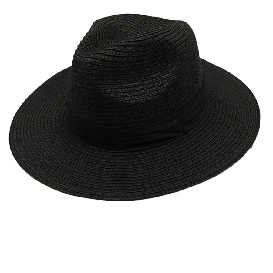 Womens Mens Wide Brim Straw Panama Hat Fedora Summer Beach Sun Hat UPF Straw Hat for Women