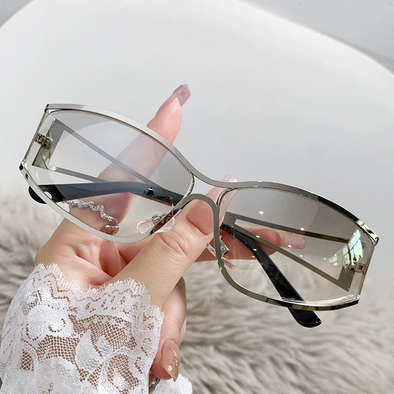 Latest Hollow Out Y2K Sunglasses Women Trendy Gradient 2000'S Wrap Around Sun Glasses Brand Steampunk Shades Mirror Eyeglasses