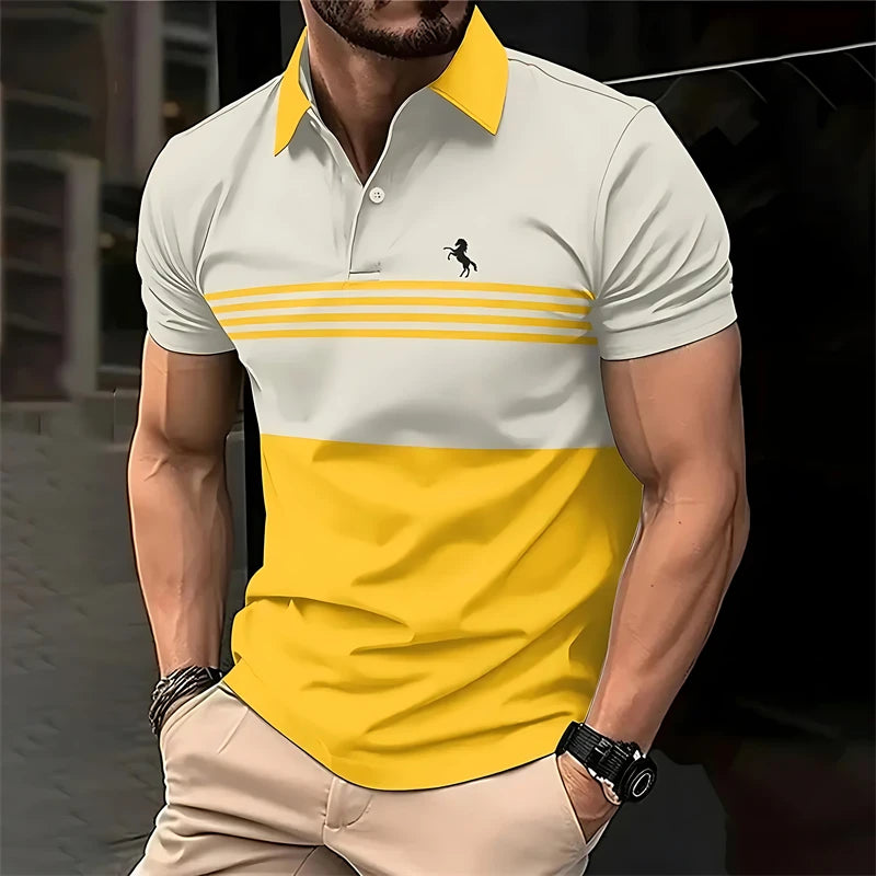 Simple Striped Horse Pattern Polo Shirts For Men Fashion Summer Short Sleeve 3D Printed Polo Shirt Casual Oversized Lapel Tees