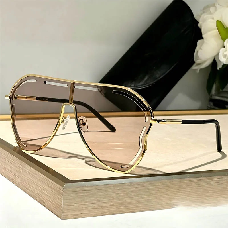 QVQV Unique Hollow Out Oversized Sunglasses Women Big Frame Luxury Brand Sun Glasses For Ladies Shield Thin Face Glasses Driving