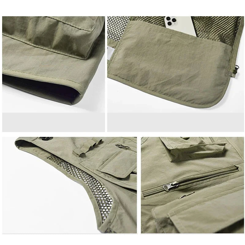 Summer Men Unloading  Vest Coat Casual Men's Photographer Waistcoat Mesh Work Sleeveless Jacket Tools Pocket Vest 6XL