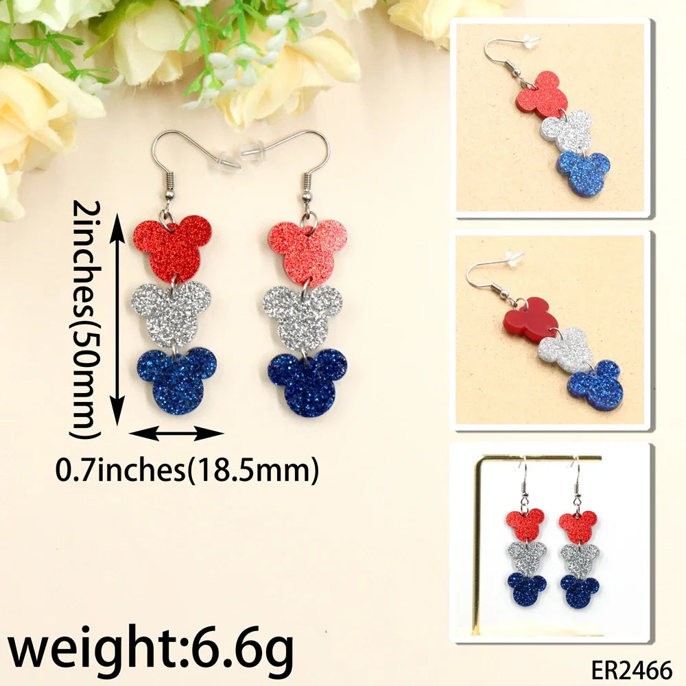 4th of July Independence Day Stud Drop Earrings Hoop Flag TRENDY Acrylic Jewelry For women