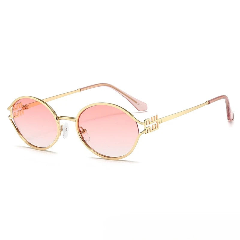 Fashionable Hollow Design Sunglasses Luxury Brand Designer Oval Sunglasses for Women Popular Metal Sunshade UV Sun Glasses