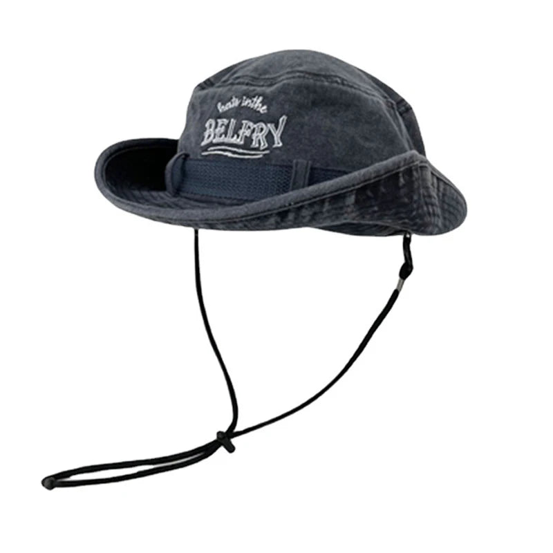 Mountaineering Hat Men's And Women's Vintage Washed Cotton Embroidered Fisherman's Hat Outdoor Sun Protection Western Cowboy Hat