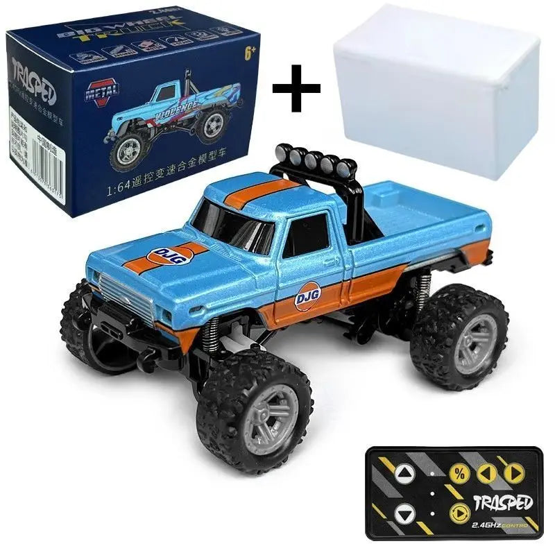 RC Off-Road Monster Truck 1/64 Remote Control Mini Climbing Car, Alloy Material, 2.4G Remote Control Electric Off-Road Vehicle.