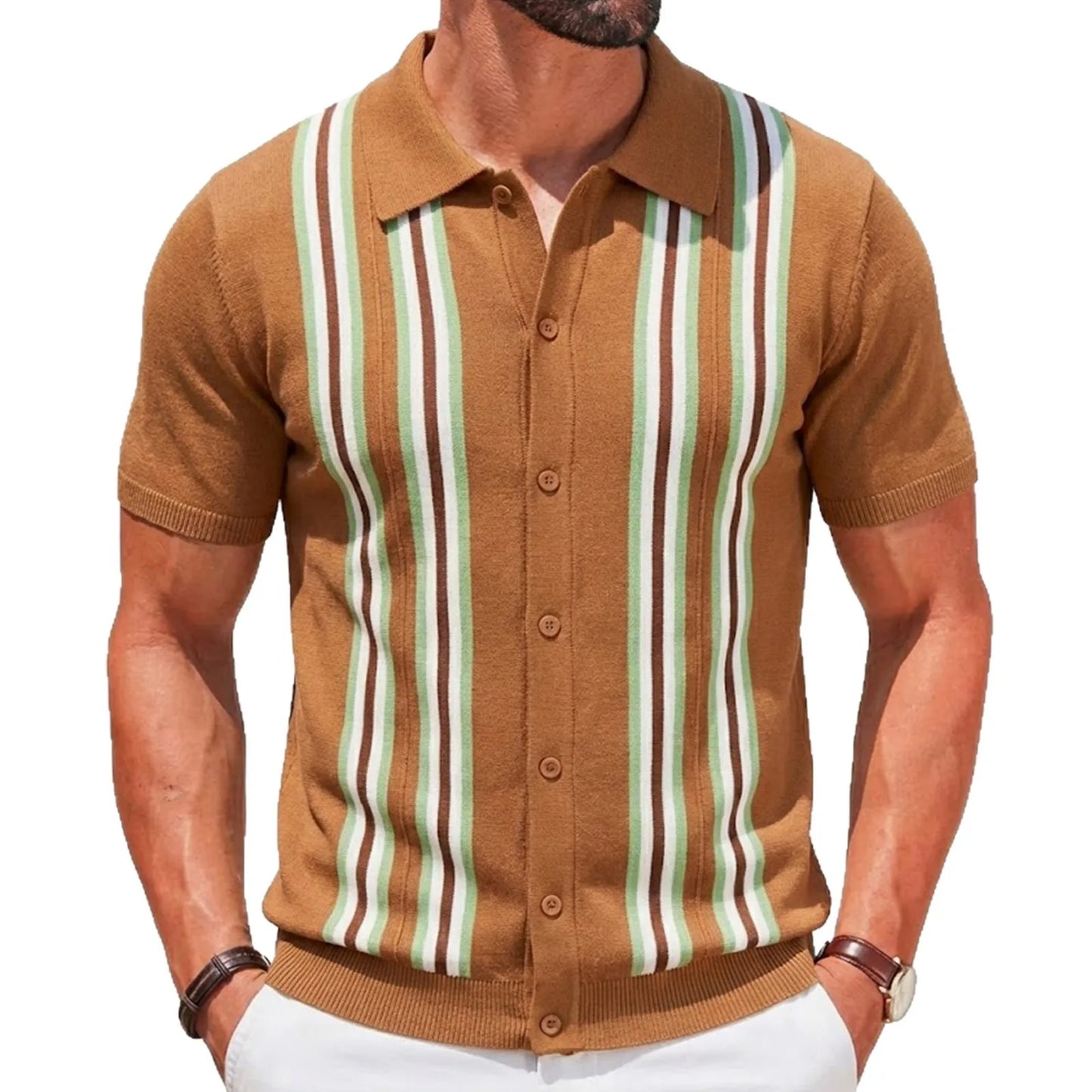 Summer Men Clothing High-end Business Casual Knitted Polo Shirt British Breathable Short Sleeve Jacquard Knit Cardigan Male Tops