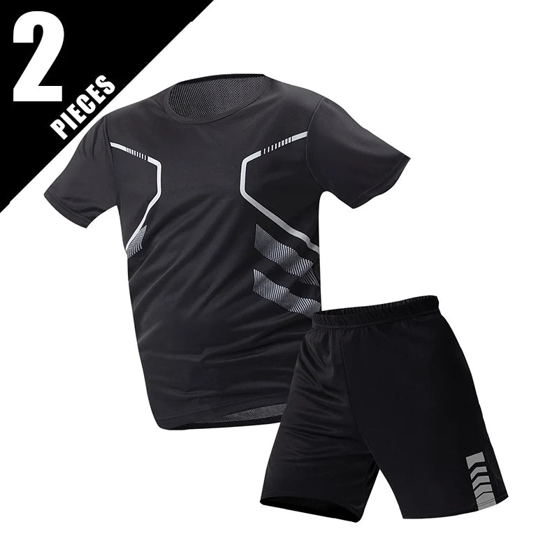 2/6pcs Men's Summer 7-color Quick Drying Casual Fashion Set Youth Loose Short sleeved T-shirt Black Sports Shorts Brother'Outfit