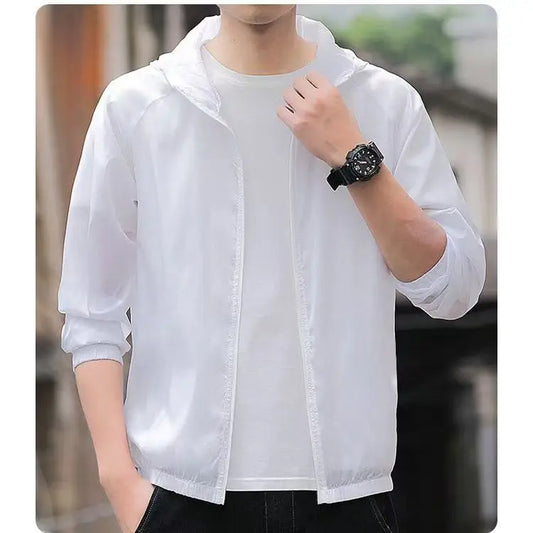 2026 Summer New Men Ice Silk Lightweight Breathable Sunscreen Clothes Outdoor Leisure Hooded Fishing Clothes Sports Jacket