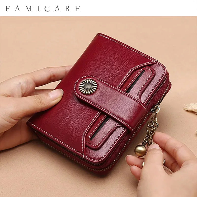 2025 Luxury Women Wallet Lady Split Leather Vintage Bifold Purse Female RFID Card Holder RetroCoins Bag Gift for Mom Box Packing