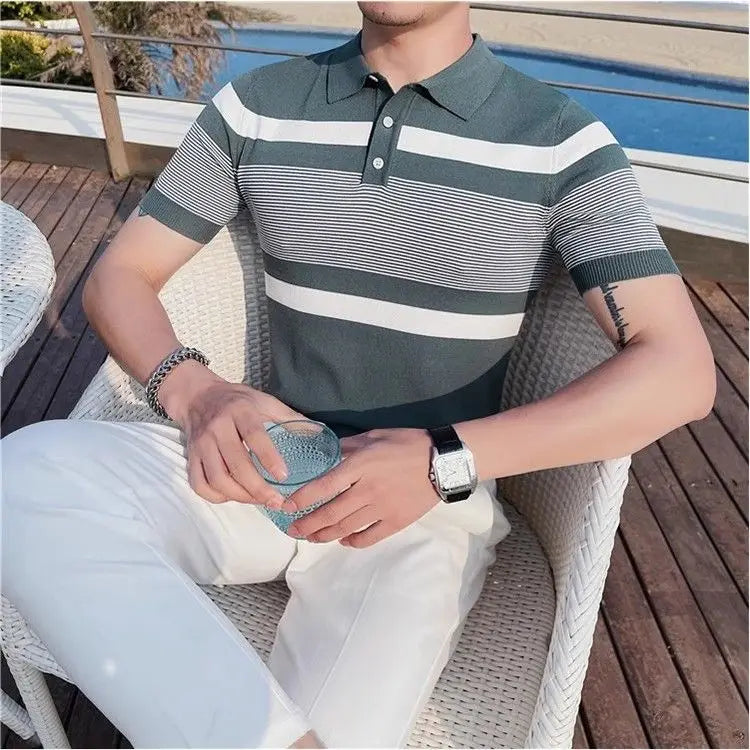 Men's Clothing American New Arrival Summer Striped Polo Shirt Sporty Trendy Versatile Stylish Short Sleeve T-Shirt Collared