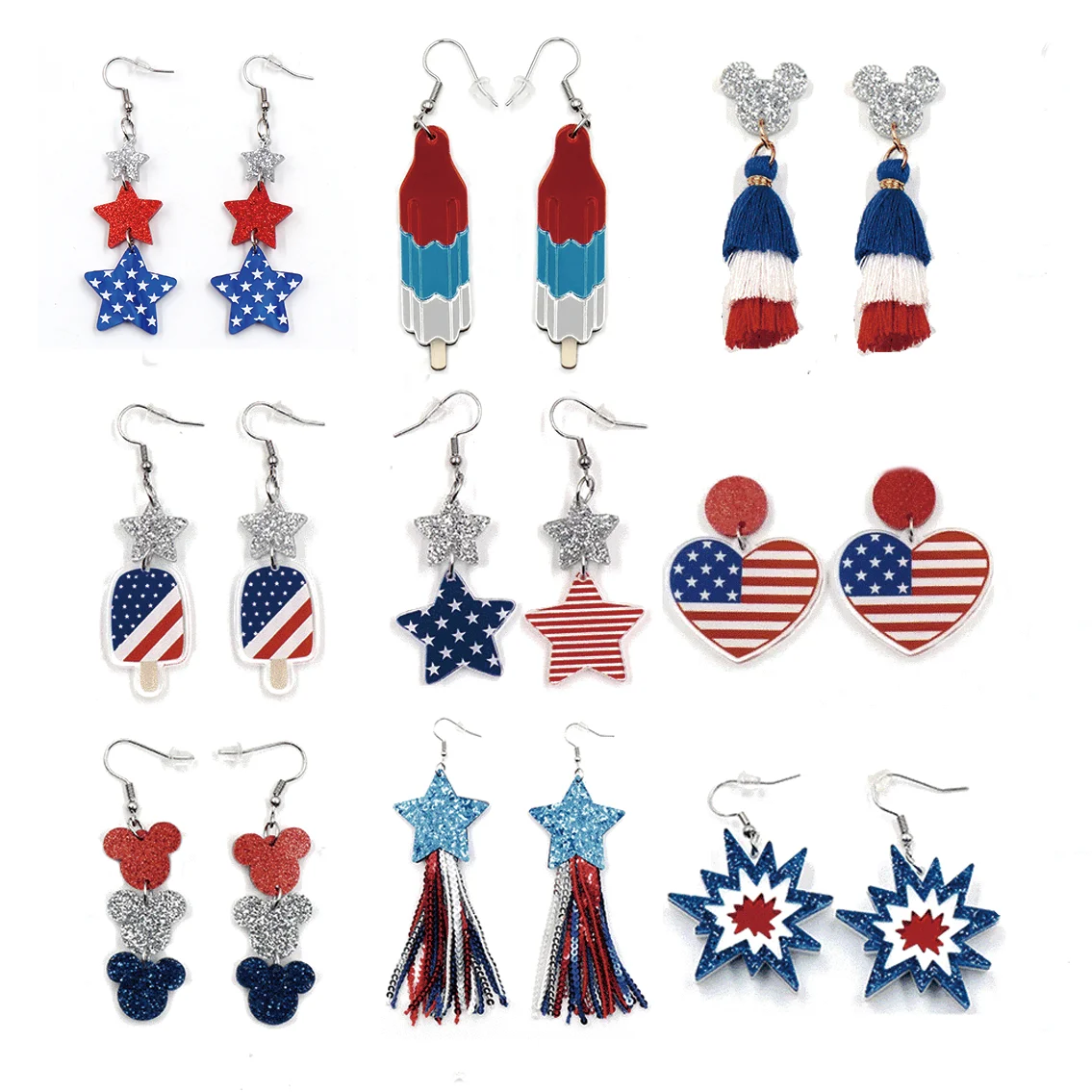 4th of July Independence Day Stud Drop Earrings Hoop Flag TRENDY Acrylic Jewelry For women
